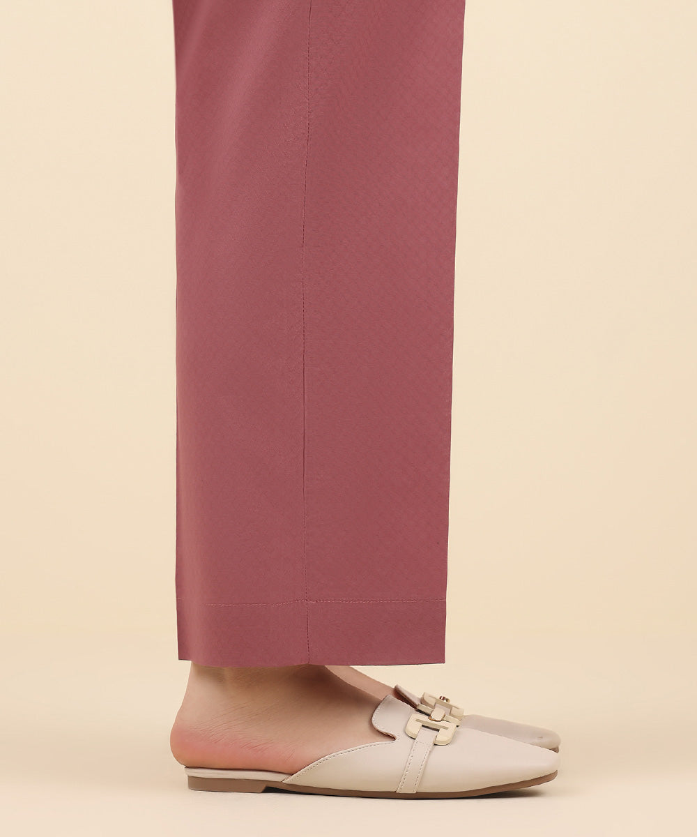 Women's Pret Cambric Pink Solid Straight Pants