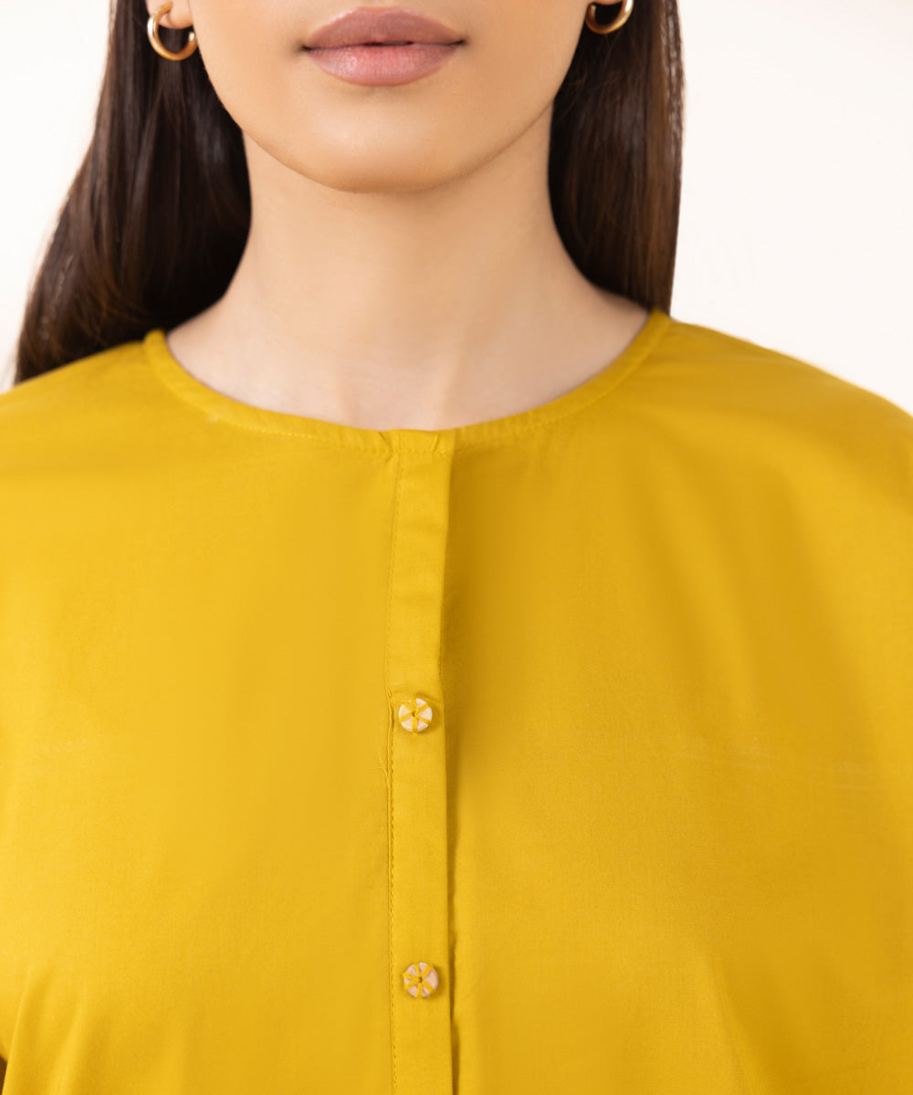 Women's Pret Cambric Yellow Solid A-Line Shirt