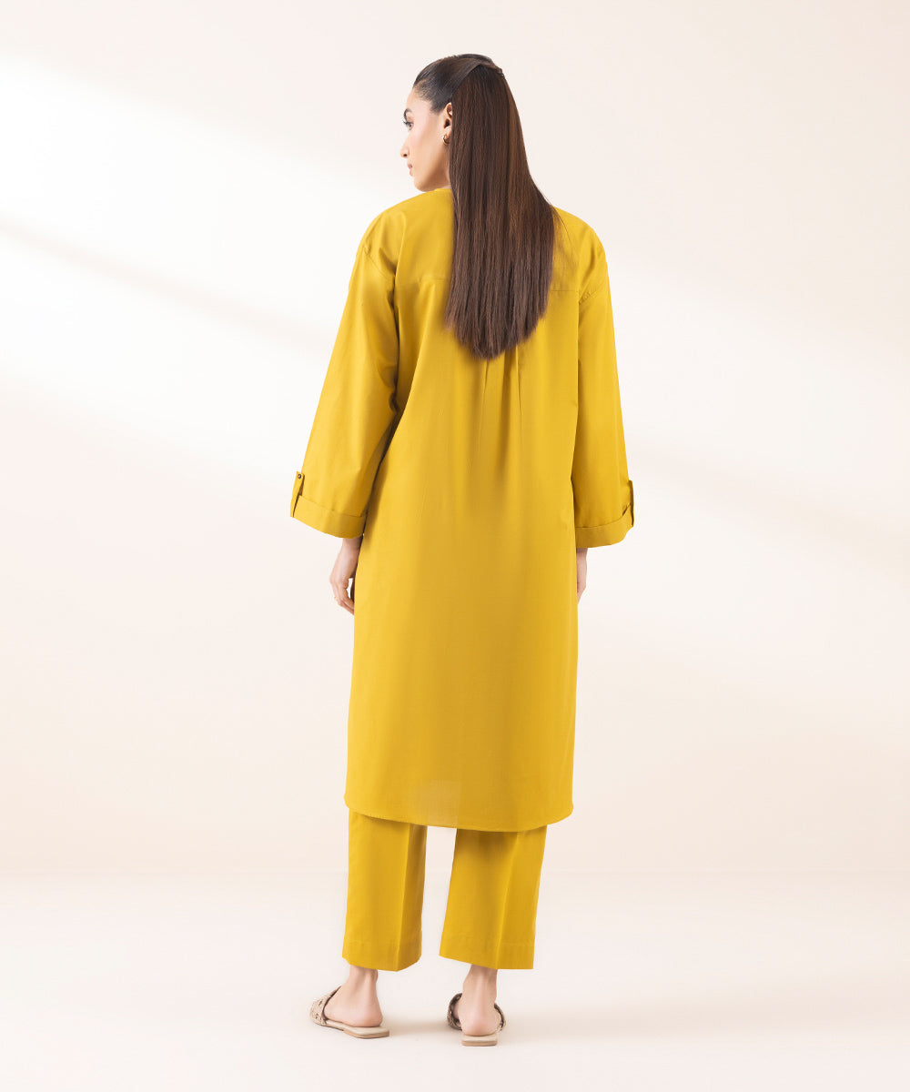 Women's Pret Cambric Yellow Solid A-Line Shirt