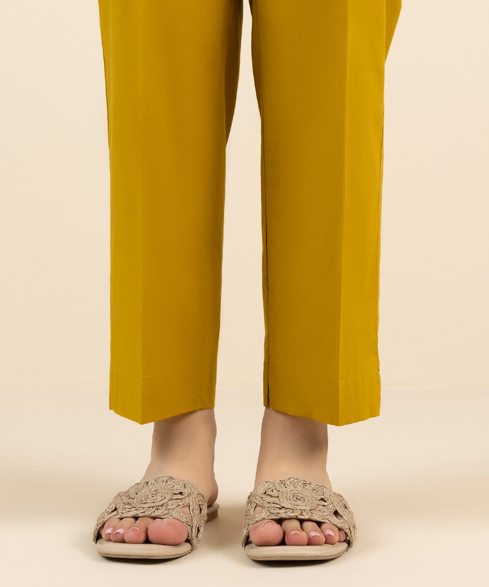 Women's Pret Cambric Yellow Solid Straight Pants