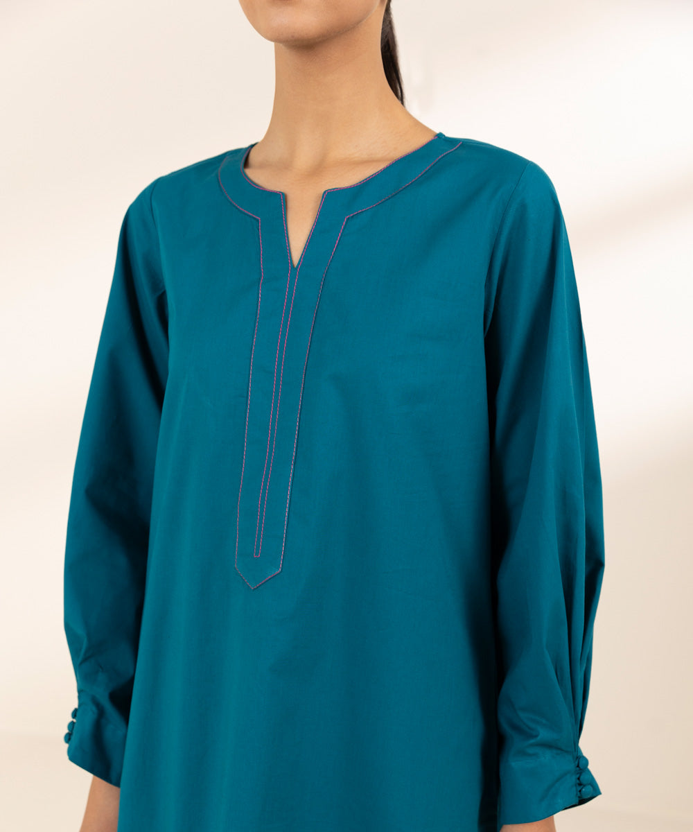 Women's Pret Cambric Green Solid A-Line Shirt