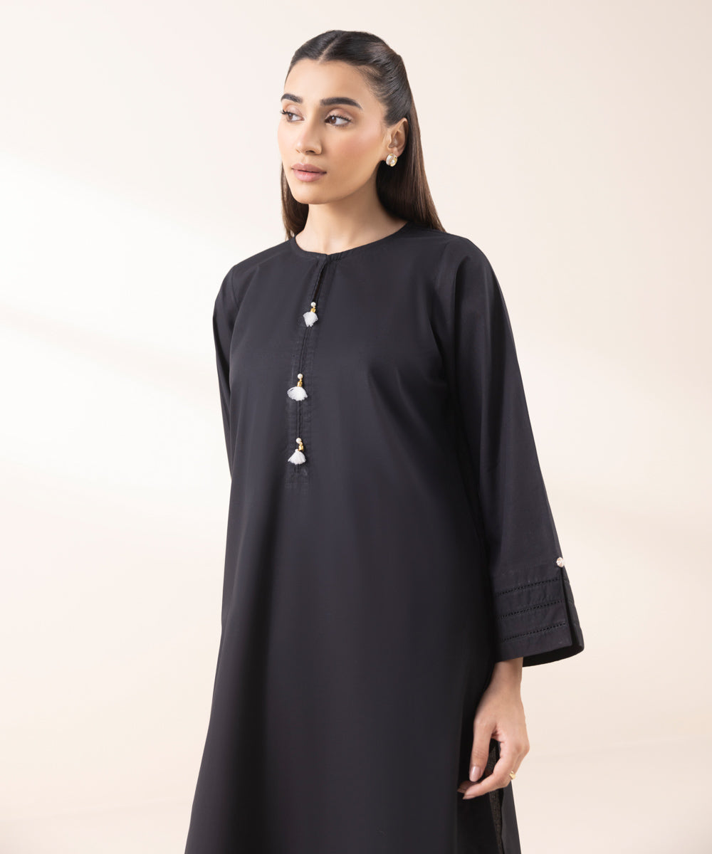 Women's Pret Cambric Black Solid A-Line Shirt