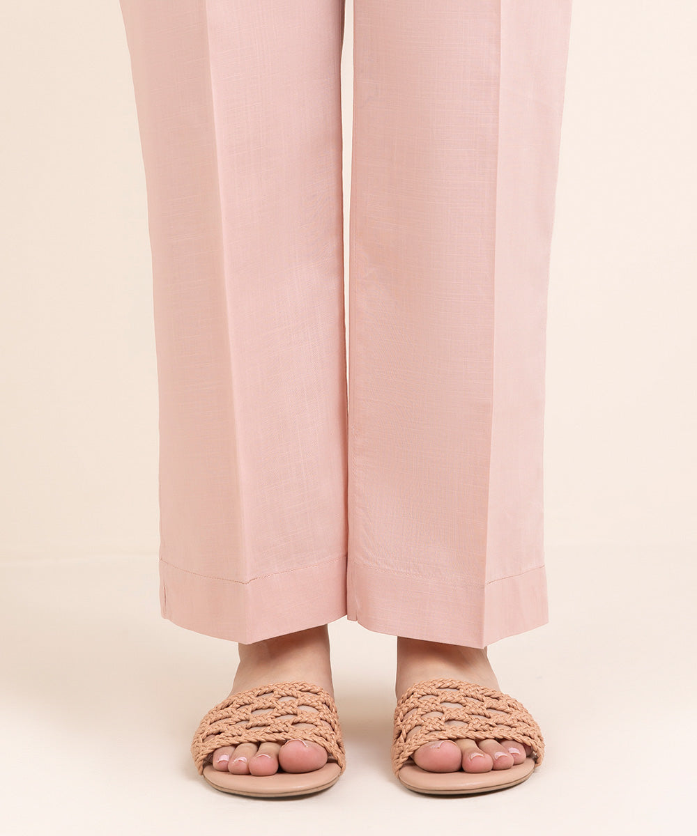 Women's Pret Cross Hatch Pink Solid Straight Pants