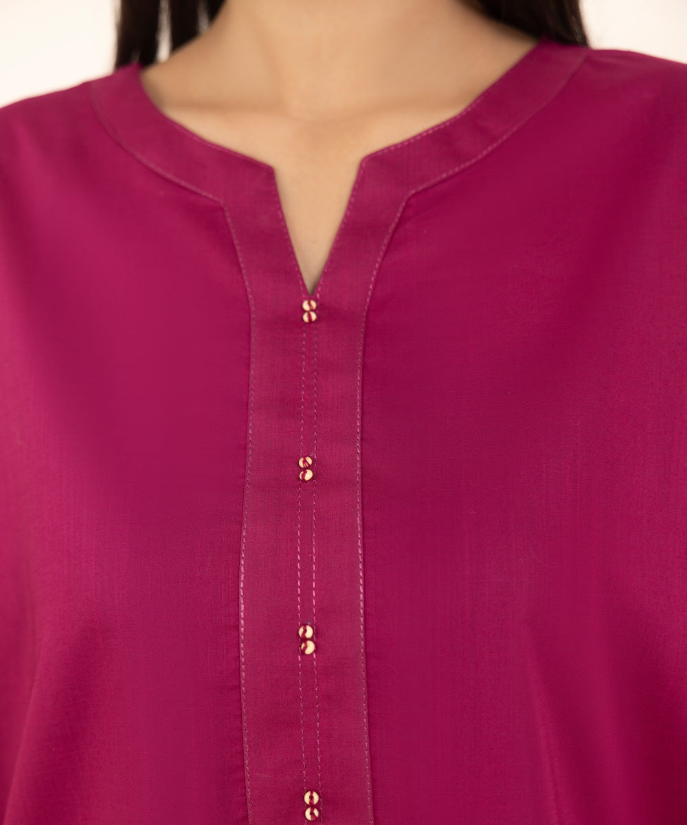 Women's Pret Cross Hatch Pink Solid Boxy Shirt