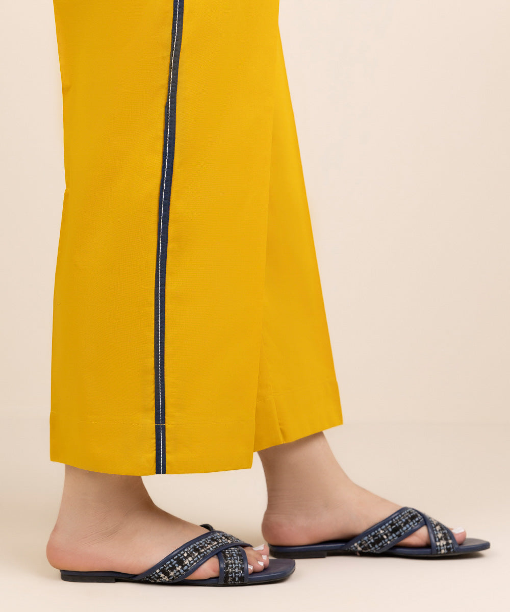 Women's RTW Cambric Yellow Solid Straight Pants
