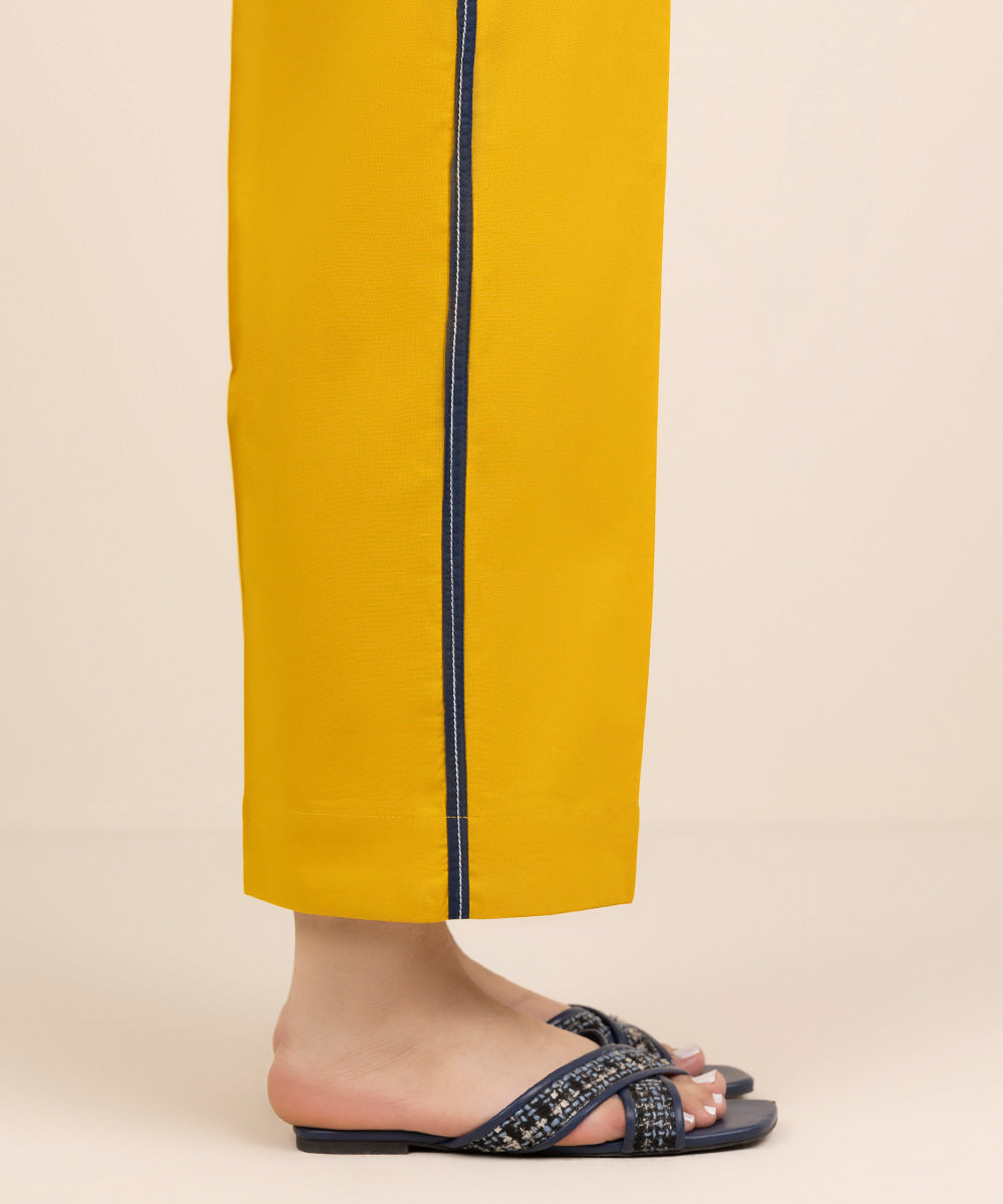 Women's RTW Cambric Yellow Solid Straight Pants