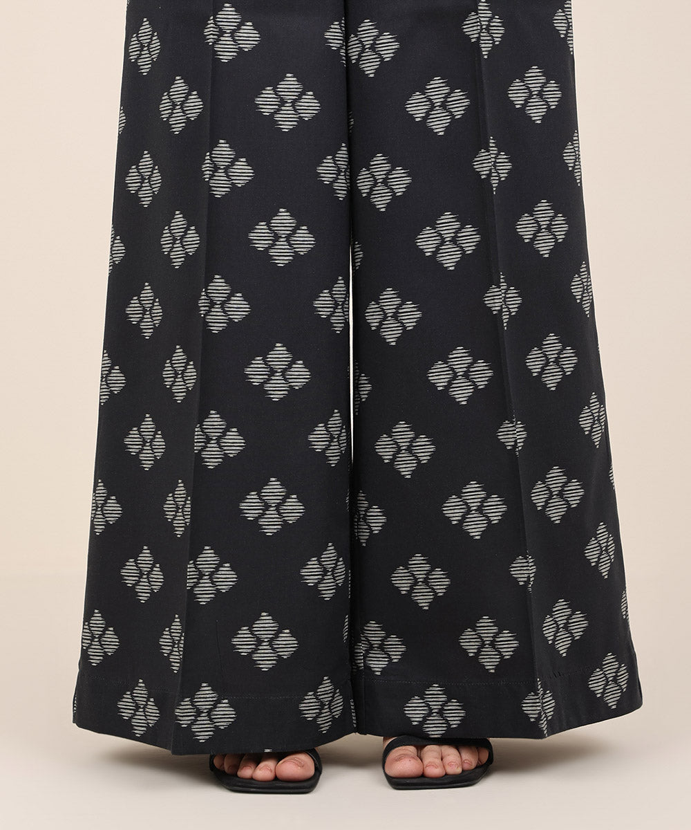 Women's RTW Cotton Viscose Black Printed Flared Pants