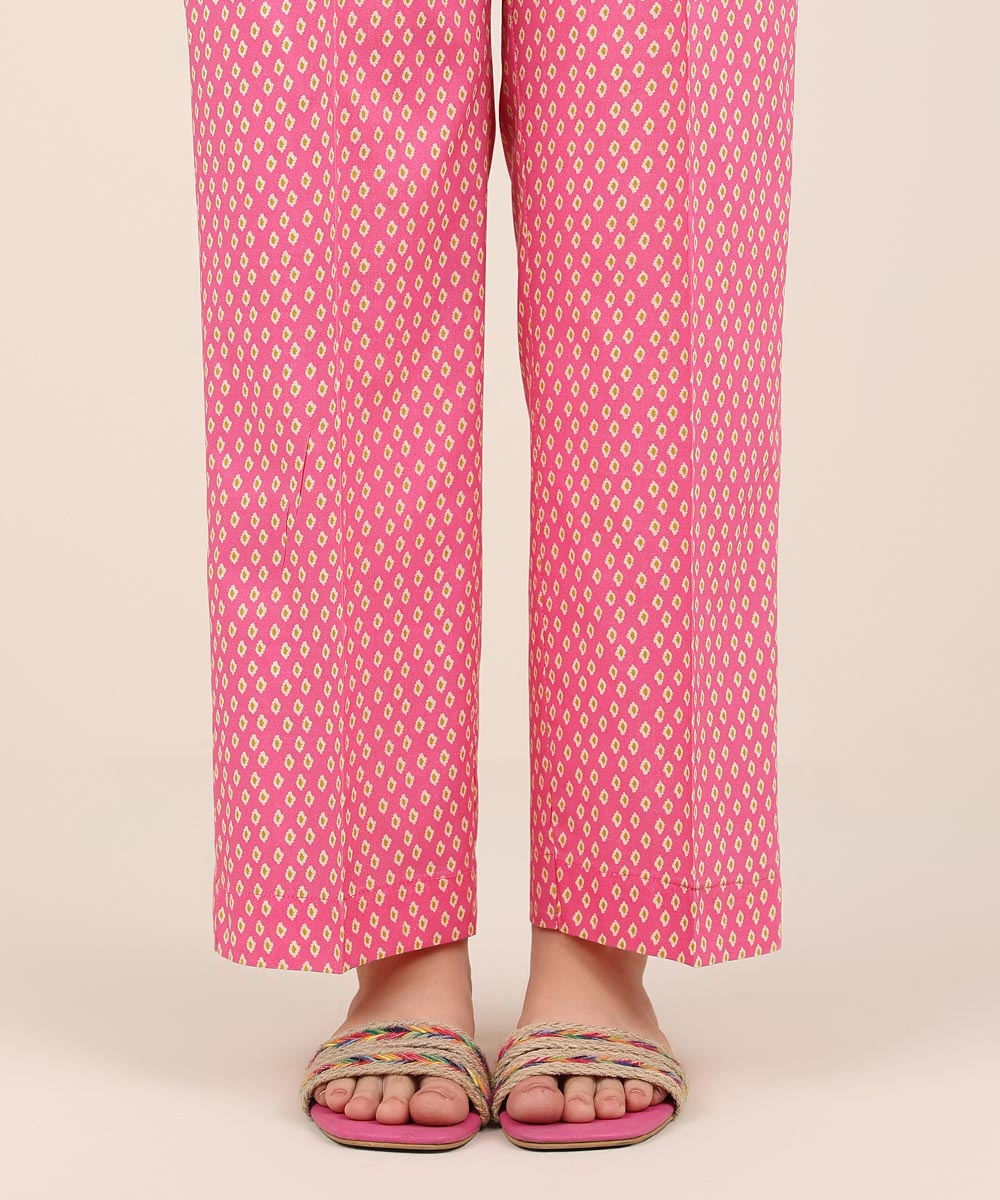 Women's RTW Cotton Viscose Pink Printed Straight Pants
