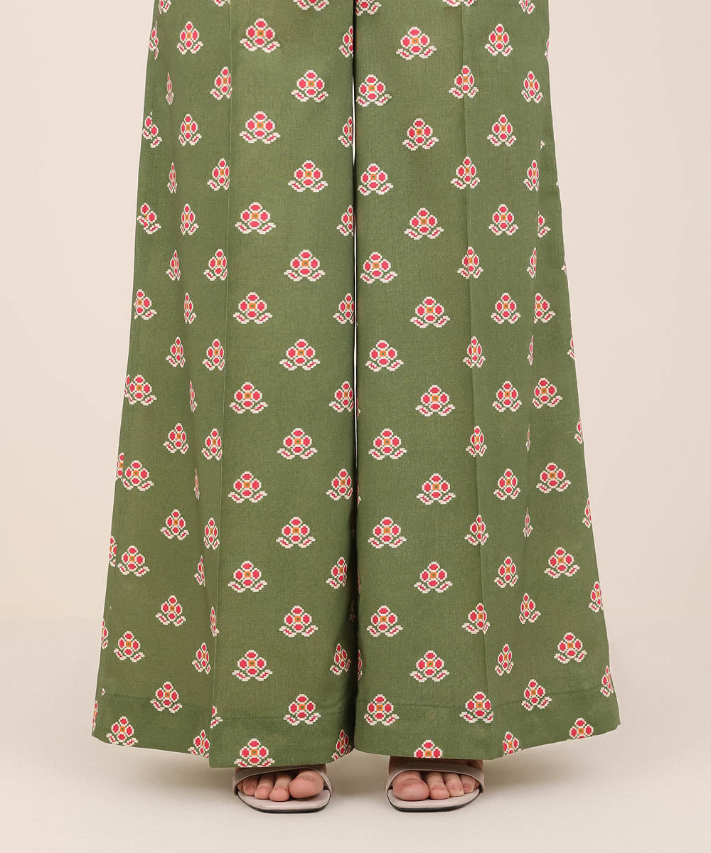 Women's RTW Cotton Viscose Green Printed Flared Pants