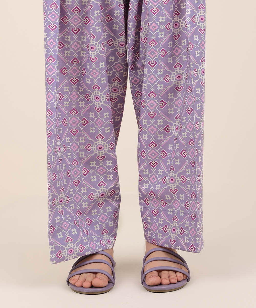 Women's RTW Cotton Viscose Purple Printed Farshi Shalwar