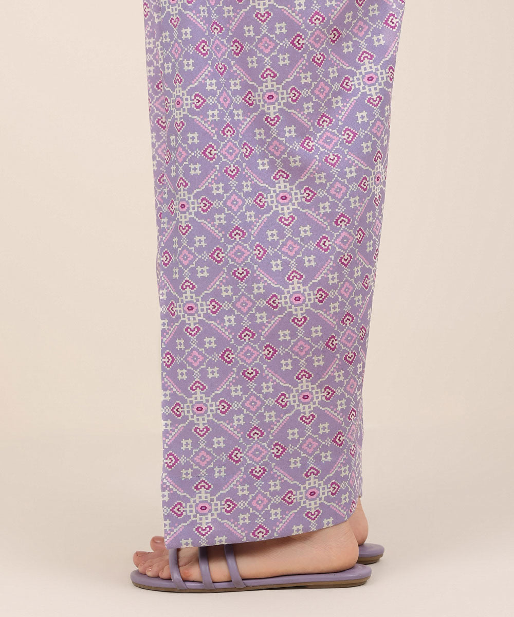Women's RTW Cotton Viscose Purple Printed Farshi Shalwar