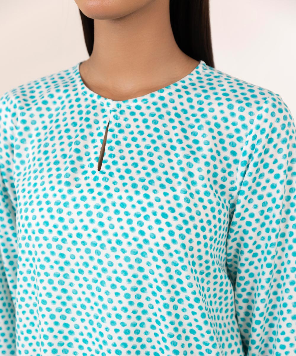 Women's Pret Arabic Lawn Solid Blue Straight Shirt