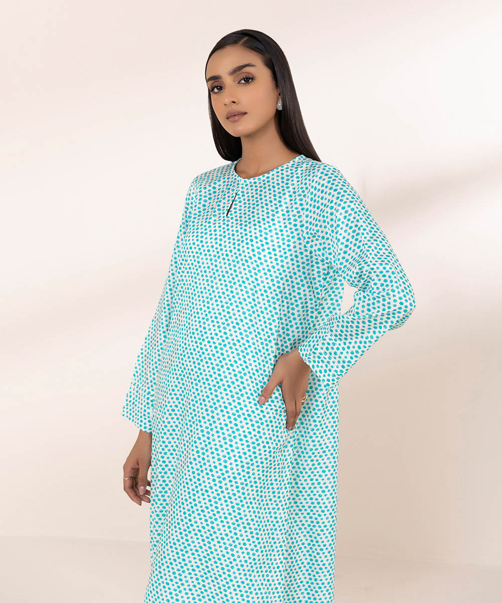 Women's Pret Arabic Lawn Solid Blue Straight Shirt