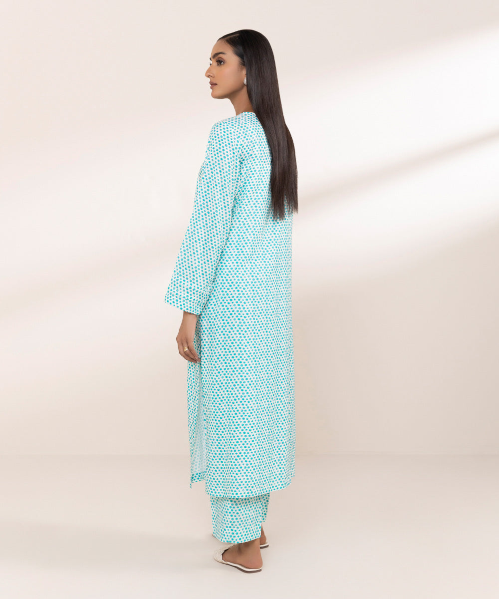 Women's Pret Arabic Lawn Solid Blue Straight Shirt