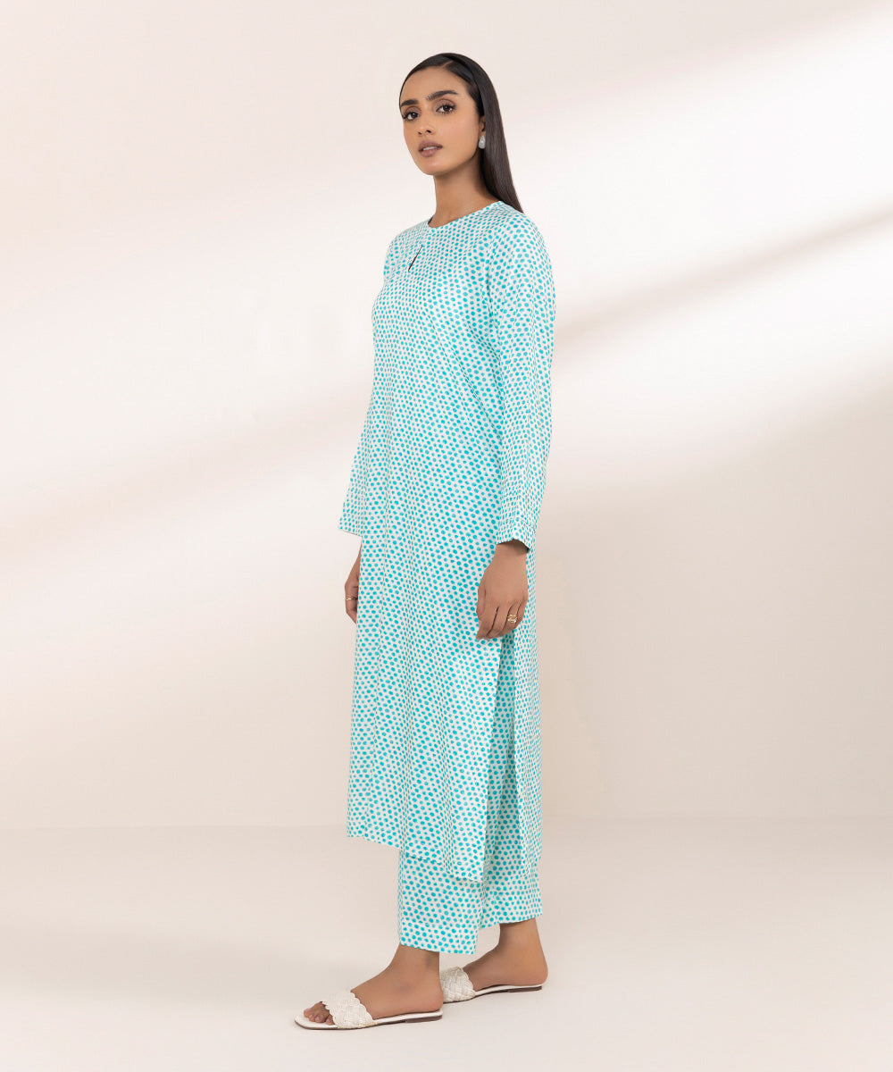 Women's Pret Arabic Lawn Solid Blue Straight Shirt