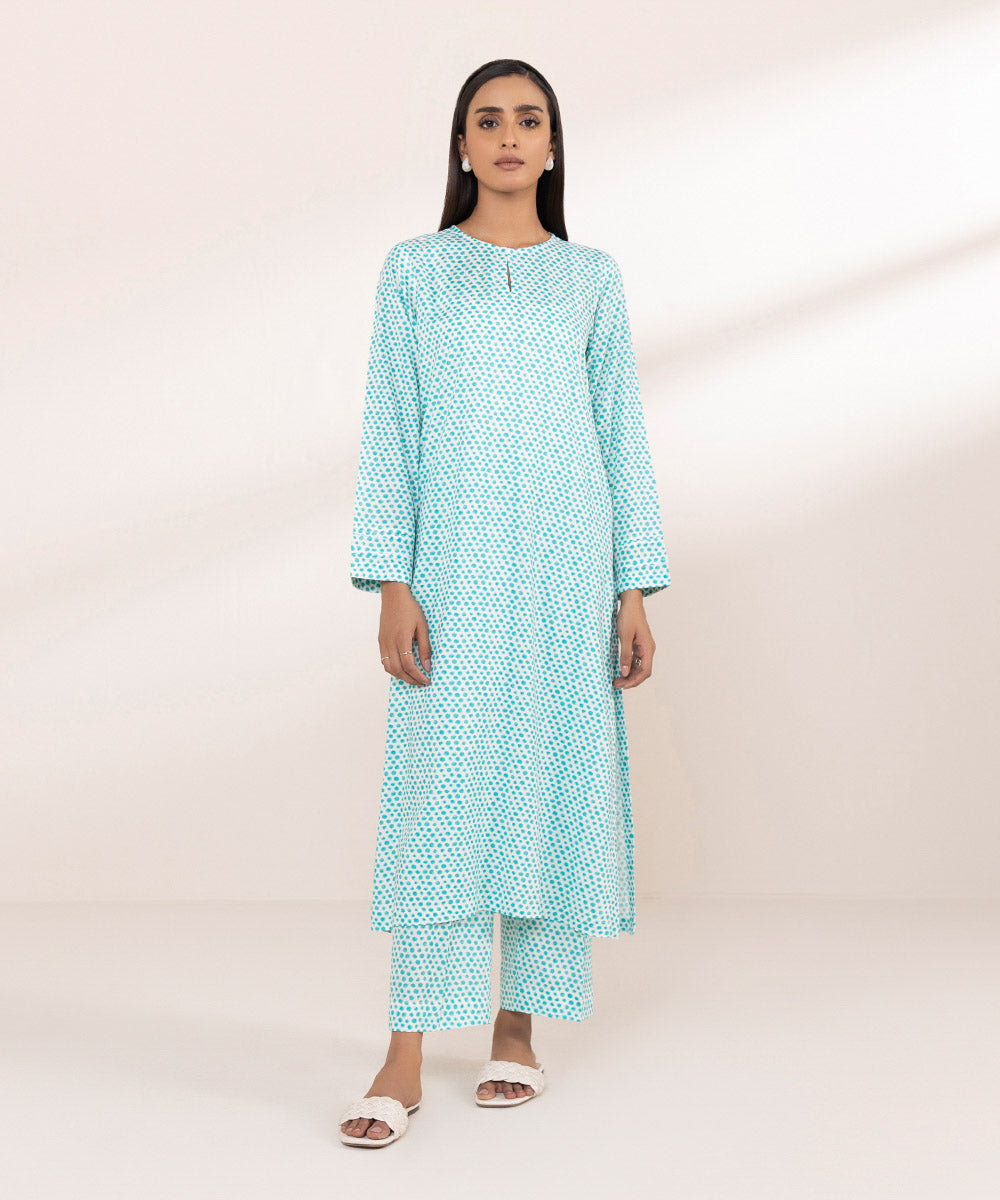 Women's Pret Arabic Lawn Solid Blue Straight Shirt