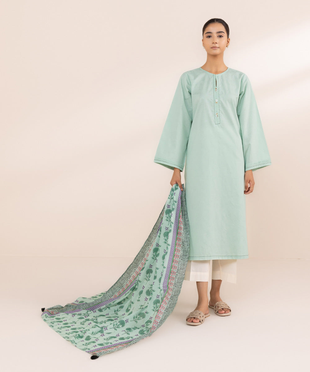 Fine Voile Green Printed Dupatta