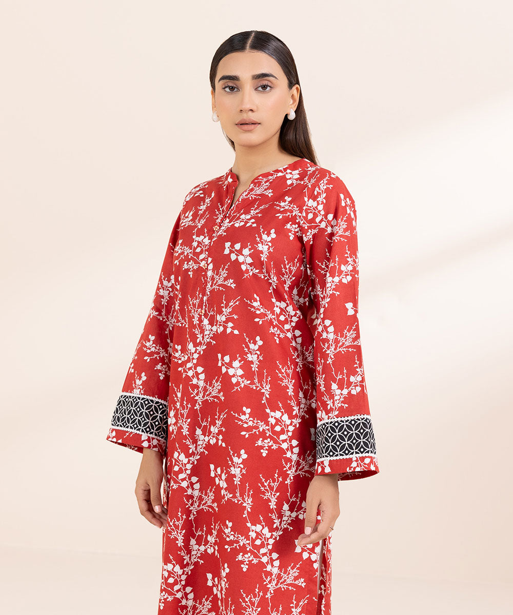 Women's Pret Cambric Red Printed A-Line Shirt