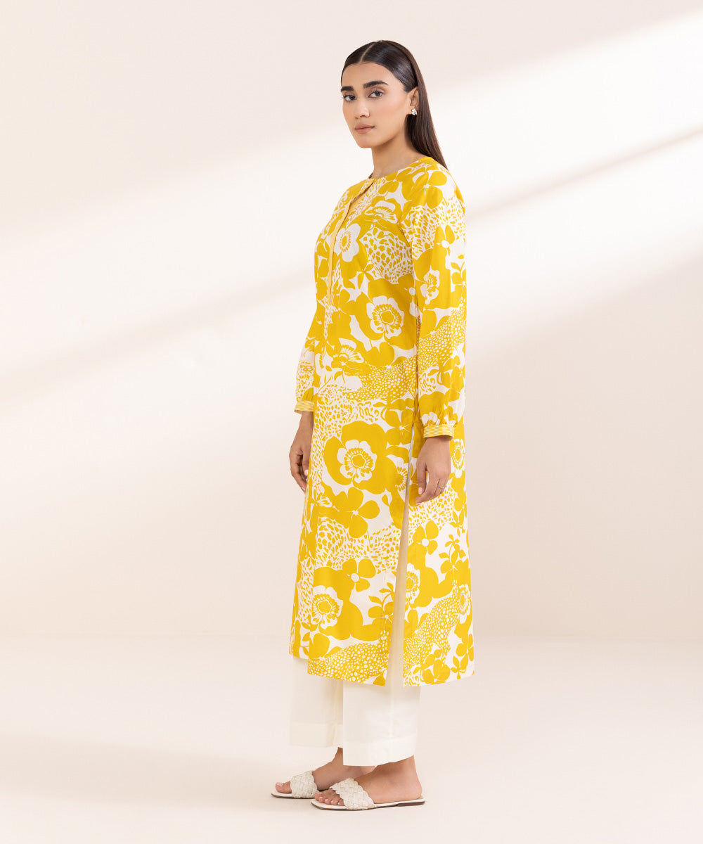 Women's Pret Cambric Yellow Printed A-Line Shirt