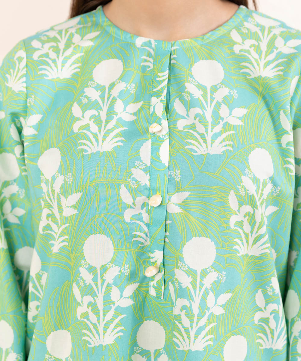 Women's Pret Cambric Green Printed A-Line Shirt