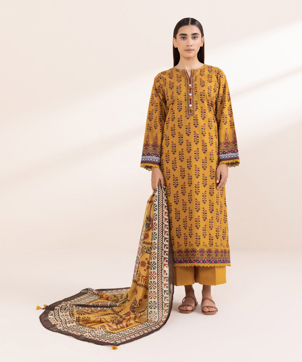 Blended Tissue Yellow Printed Dupatta