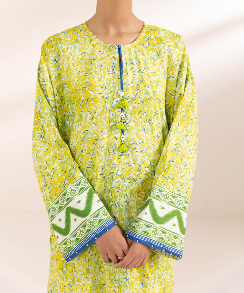 Women's Pret Cotton Viscose Yellow Printed Boxy Shirt