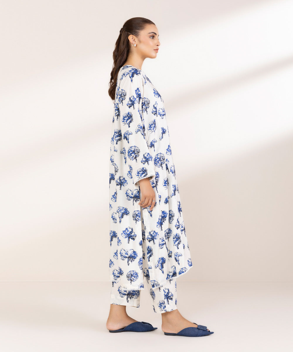 Women's Pret Linen Printed White A-Line Shirt