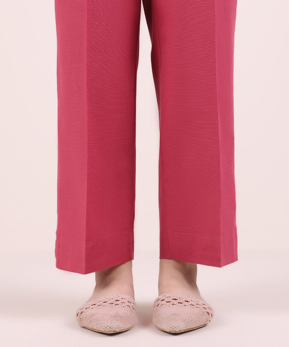 Women's Pret Khaddar Solid Punch Pink Straight Pants