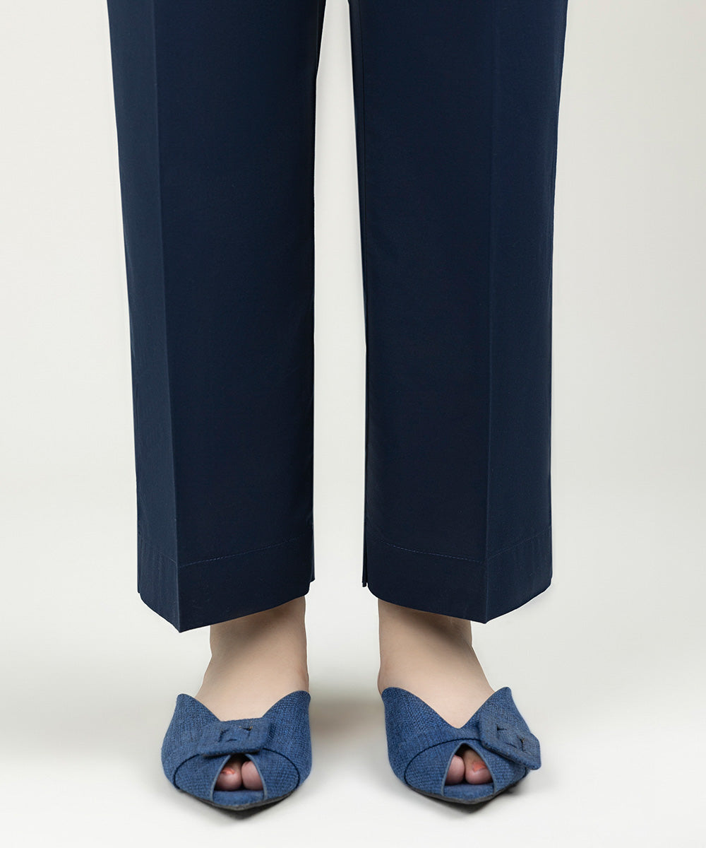 Women's Pret Cambric Solid Midnight Blue Straight Pants