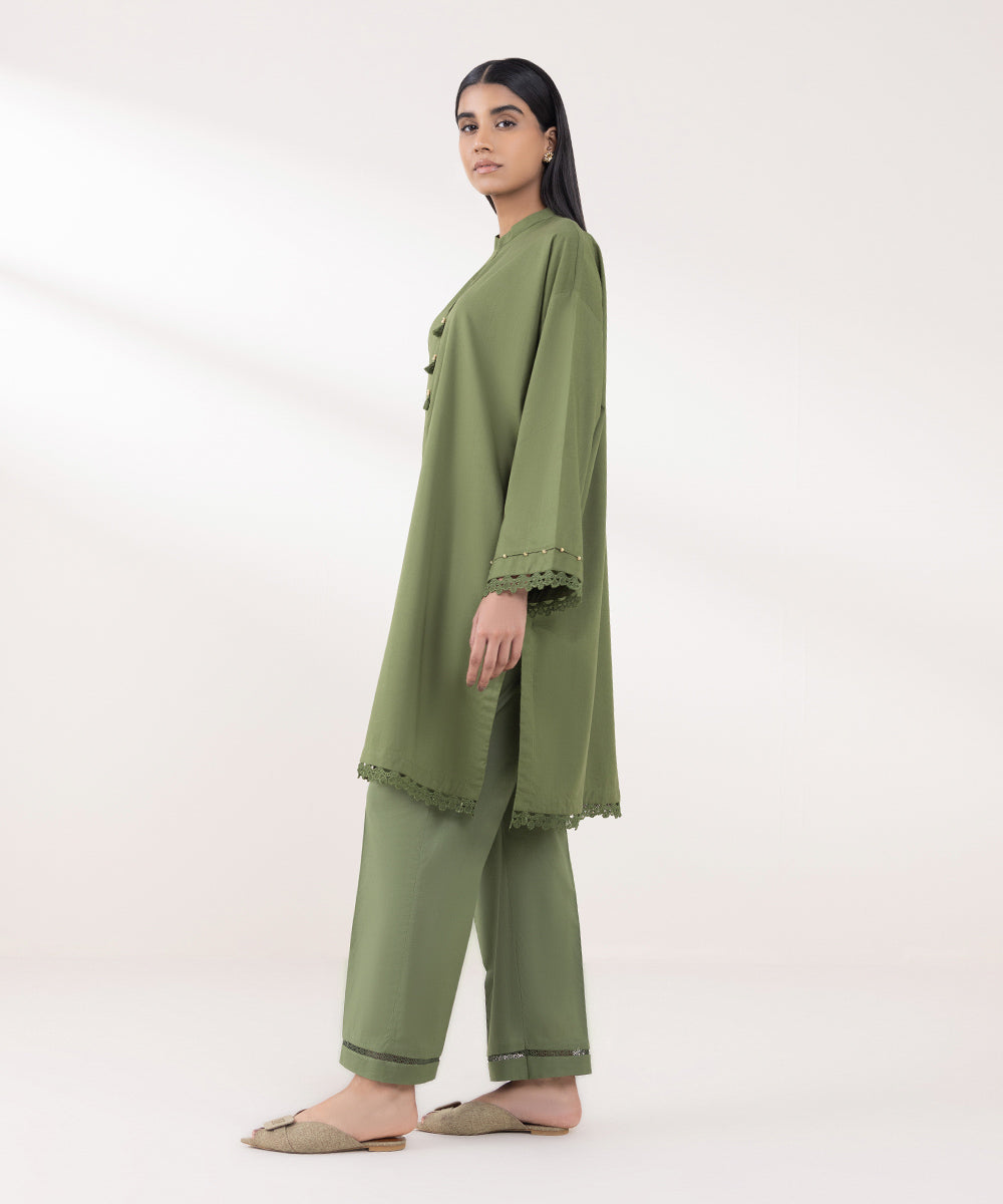 Women's Pret Cotton Viscose Solid Green Boxy Shirt