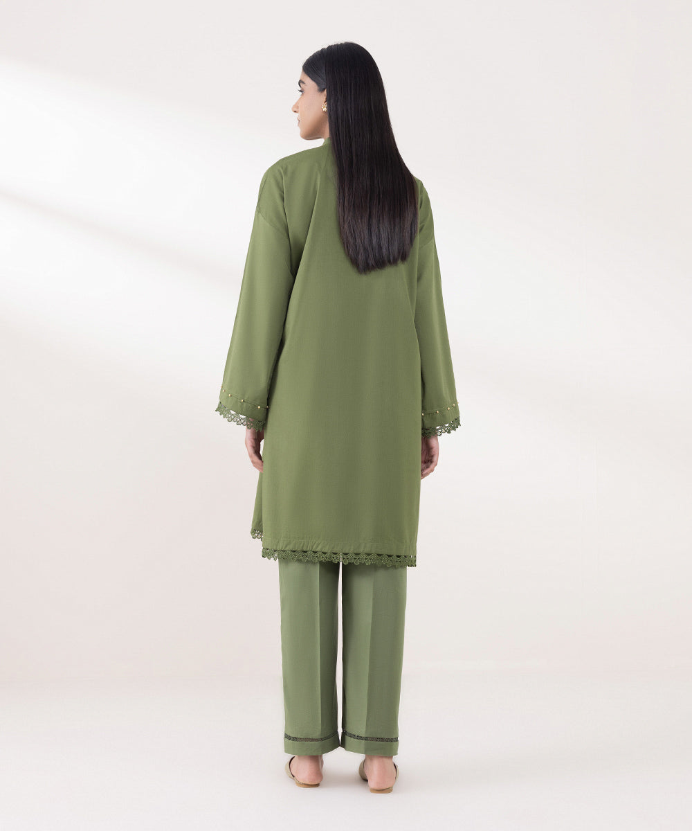 Women's Pret Cotton Viscose Solid Green Boxy Shirt