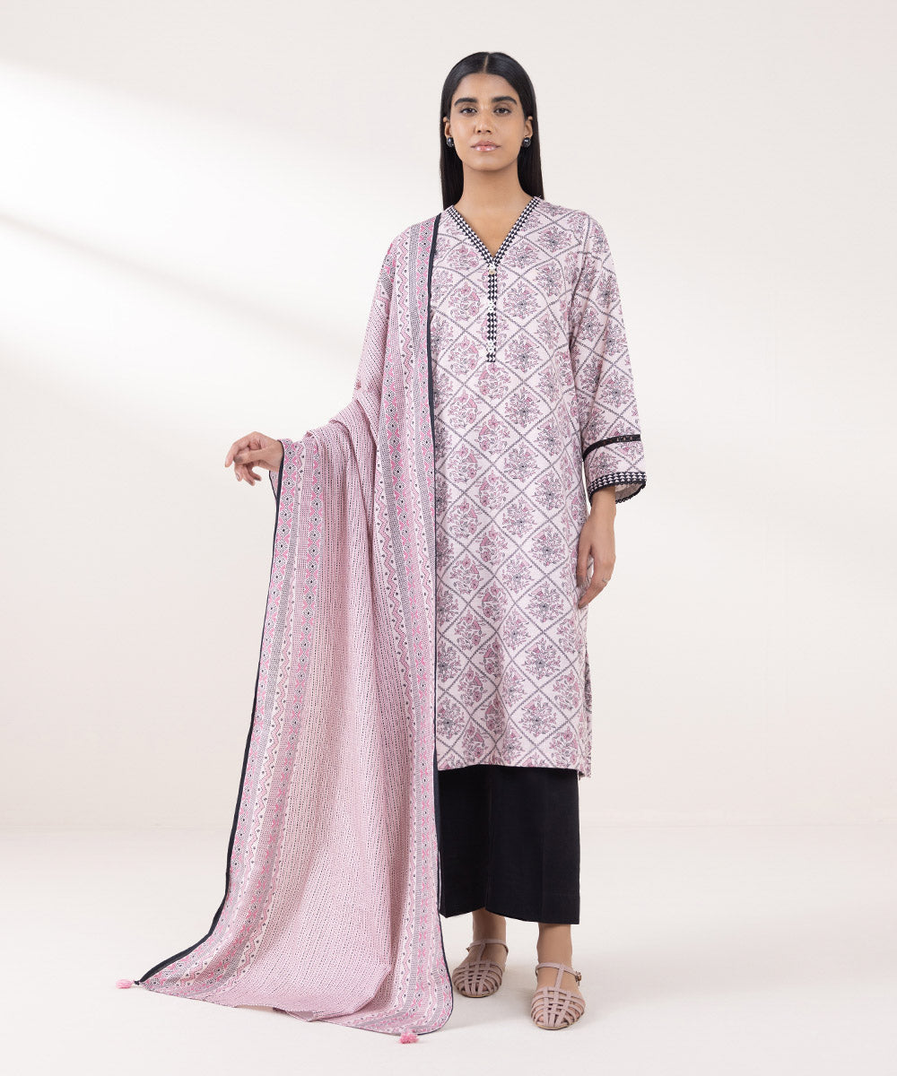 Khaddar Pink Printed Dupatta