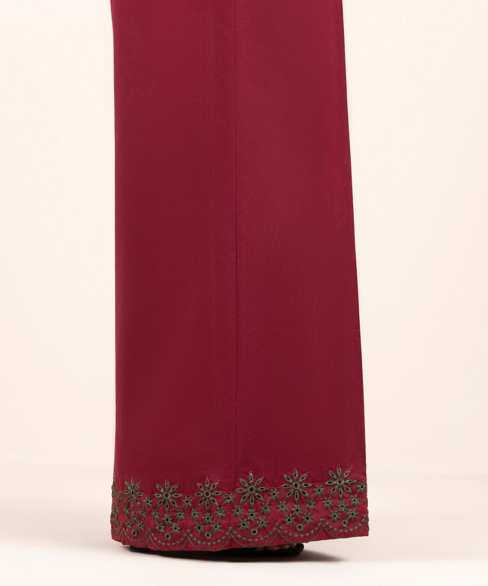 Women's Pret Cambric Red Embroidered Flared Pants