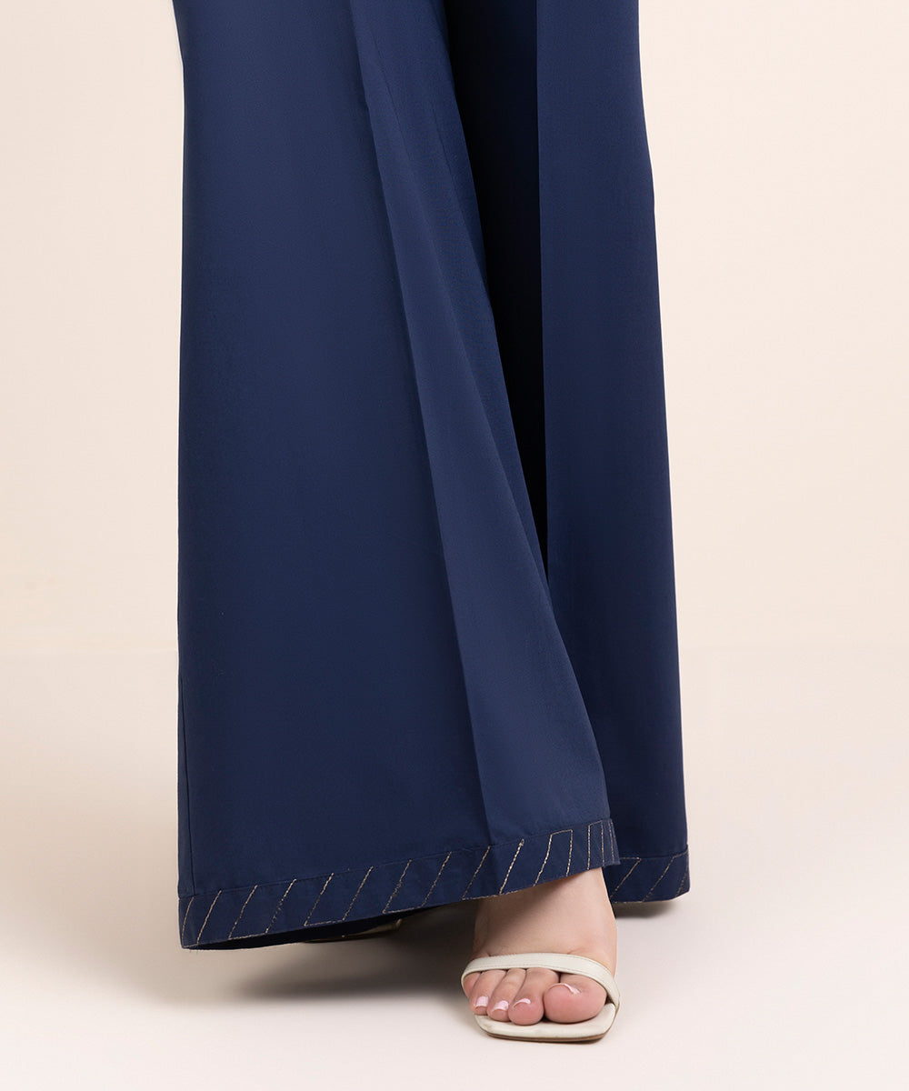 Women's Pret Cambric Blue Solid Flared Pants