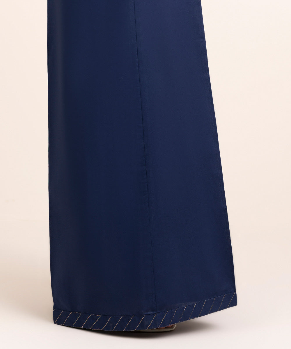 Women's Pret Cambric Blue Solid Flared Pants