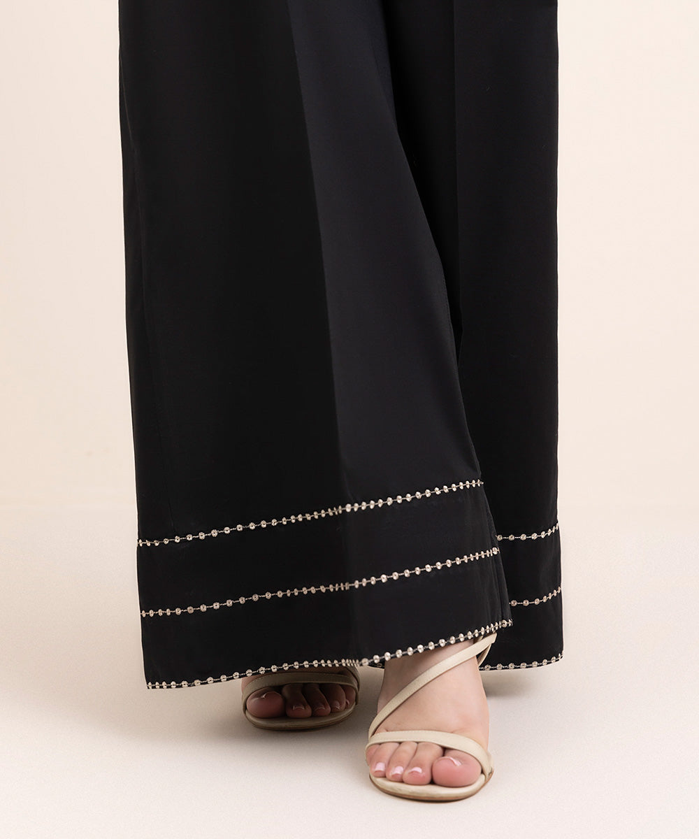 Women's Pret Cambric Black Embroidered Flared Pants