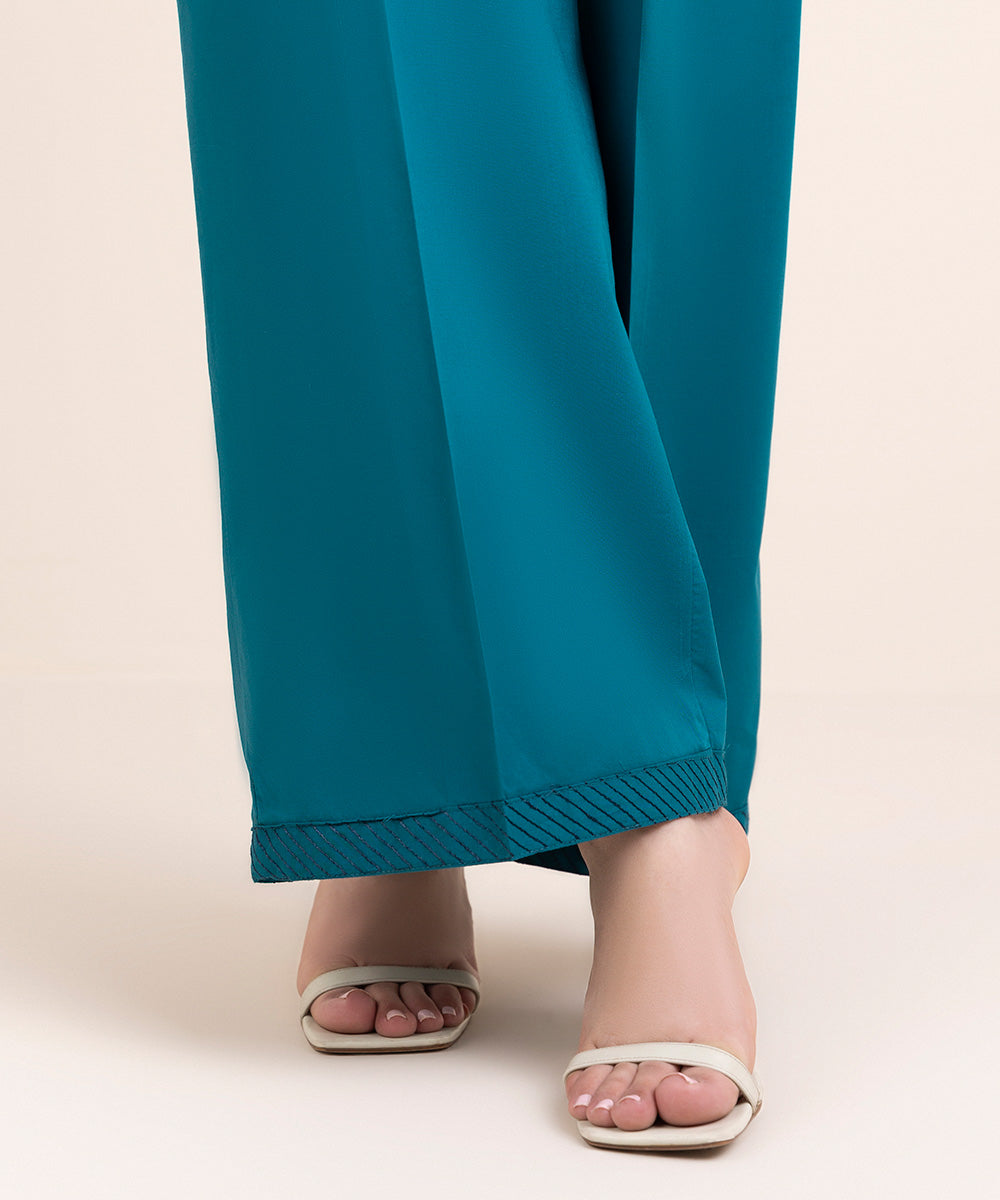 Women's Pret Cambric Blue Solid Culottes