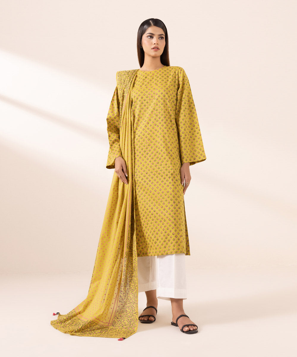 Fine Voile Yellow Block Printed Dupatta