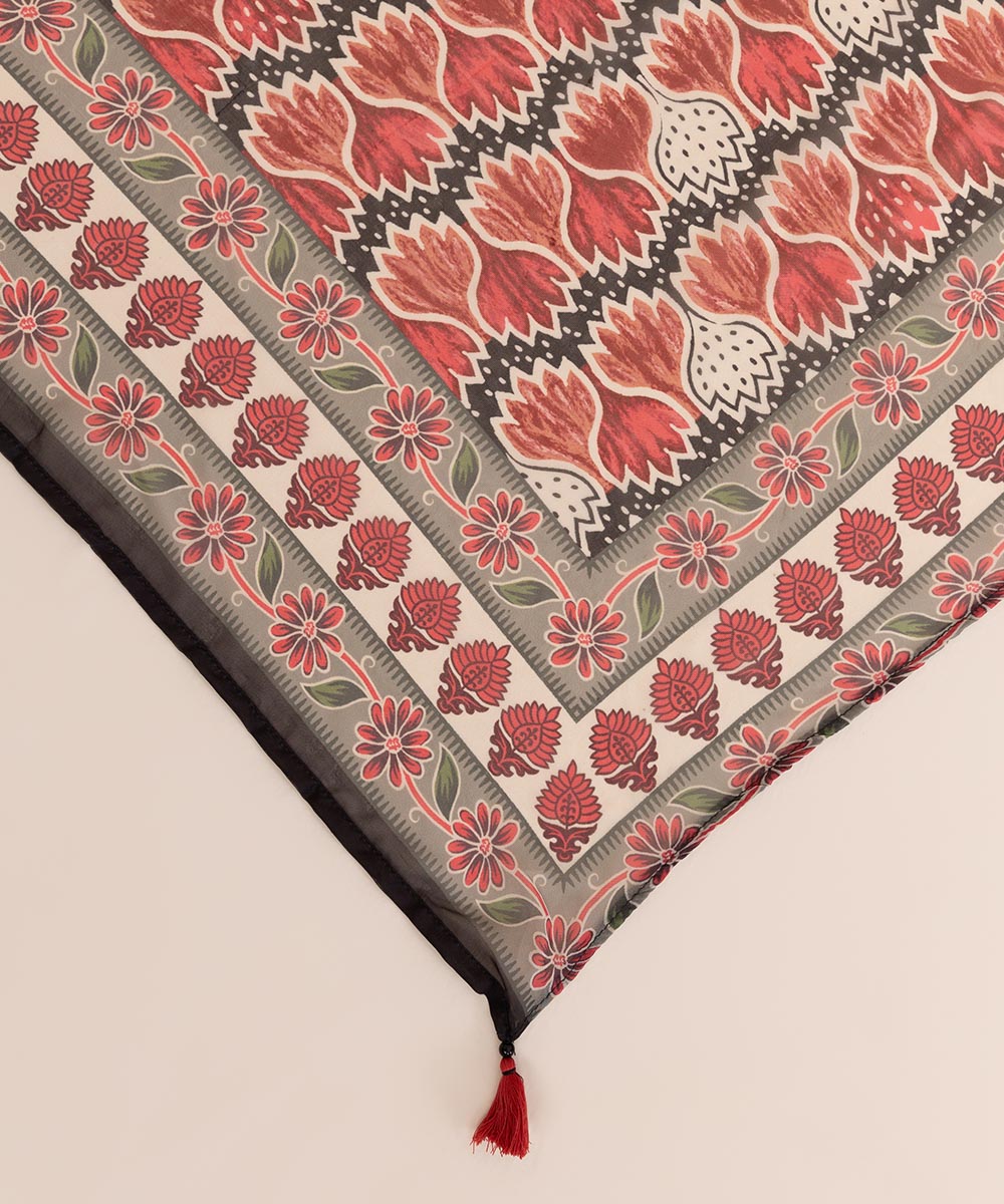 Blended Tissue Red Printed Dupatta