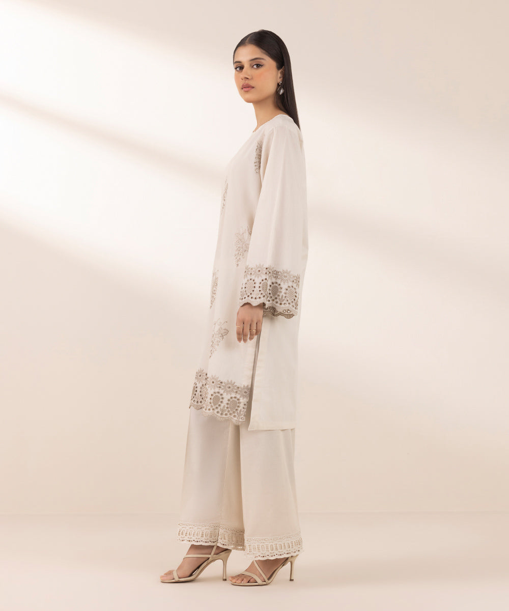 Women's Pret Lawn Off White Embroidered Straight Shirt