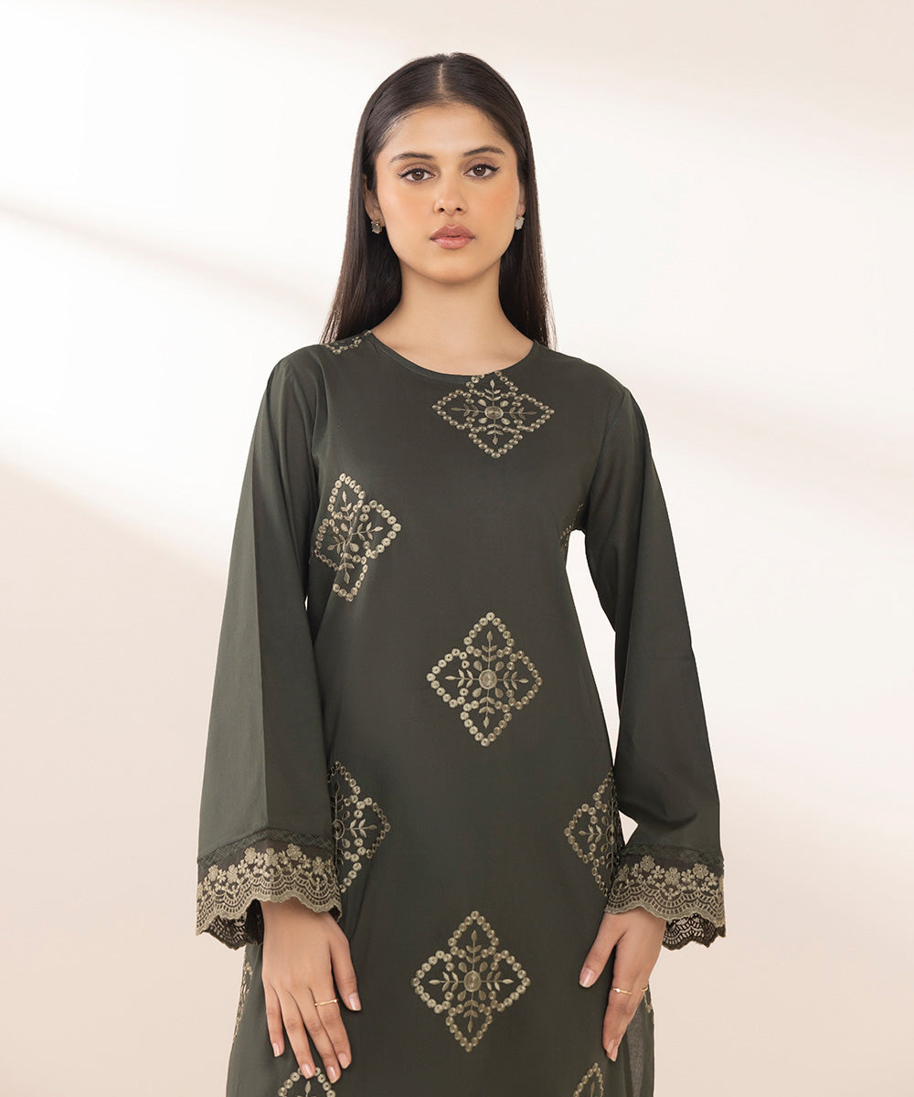 Women's Pret Lawn Green Embroidered Straight Shirt