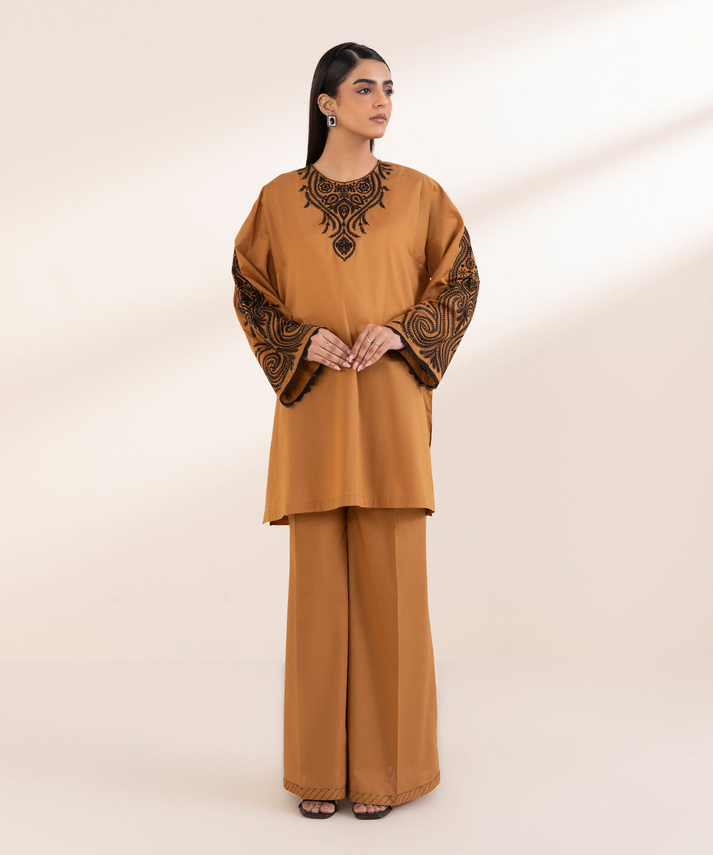 Women's Pret Lawn Brown Embroidered Boxy Shirt