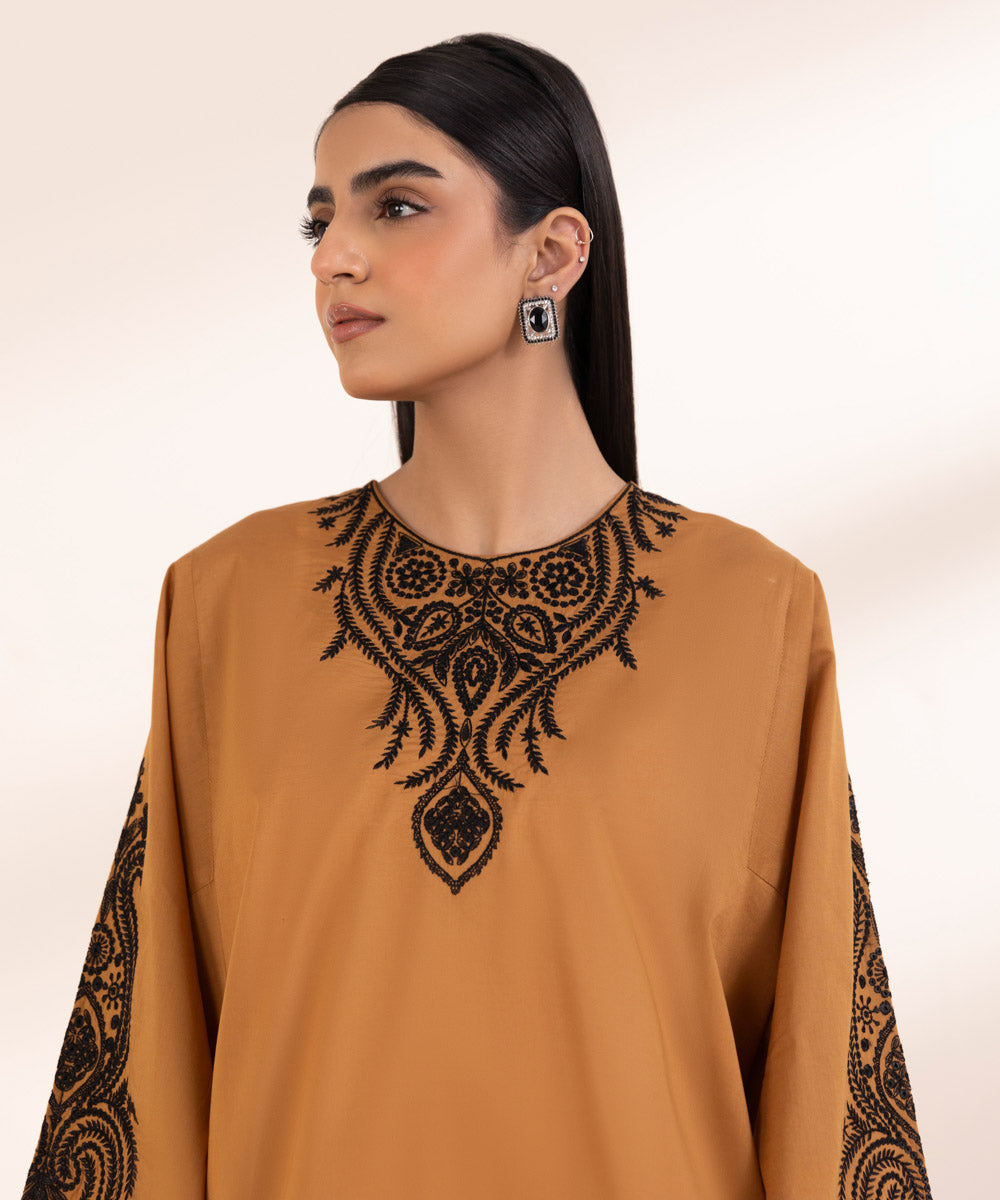 Women's Pret Lawn Brown Embroidered Boxy Shirt