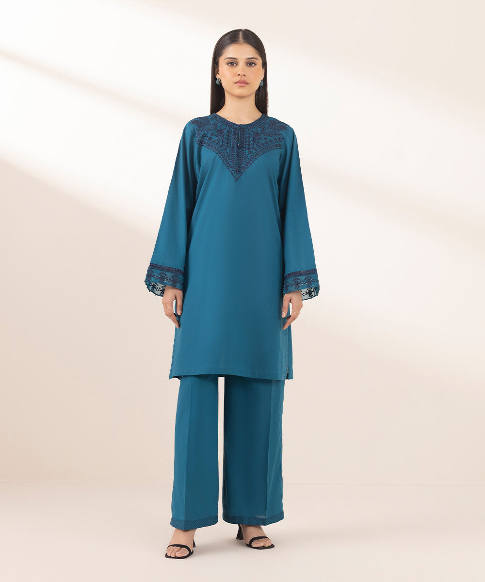 Women's Pret Lawn Blue Embroidered Straight Shirt