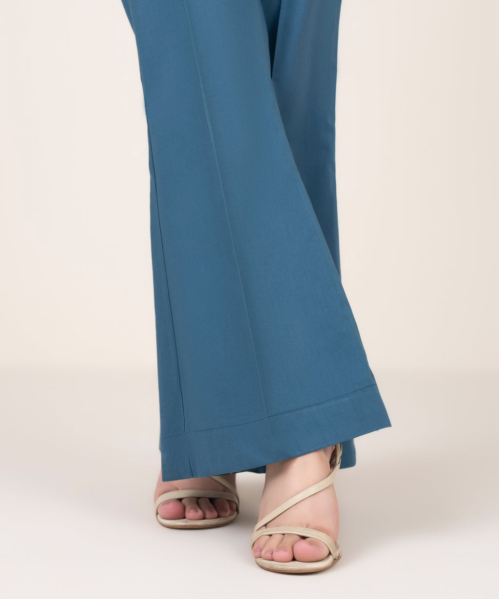 Solid Cotton Boot-cut Pants