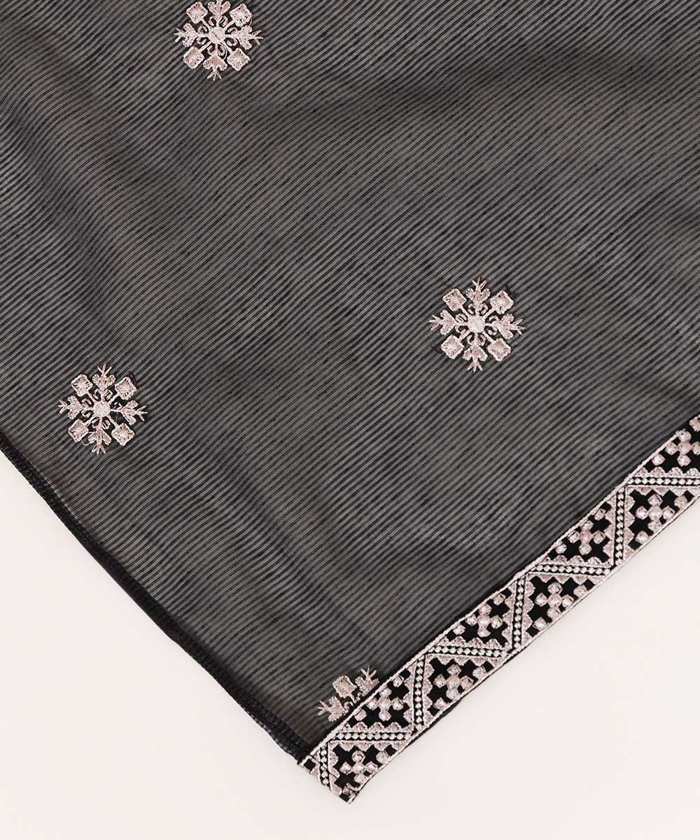 Blended Textured Karandi Black Embroidered Dupatta