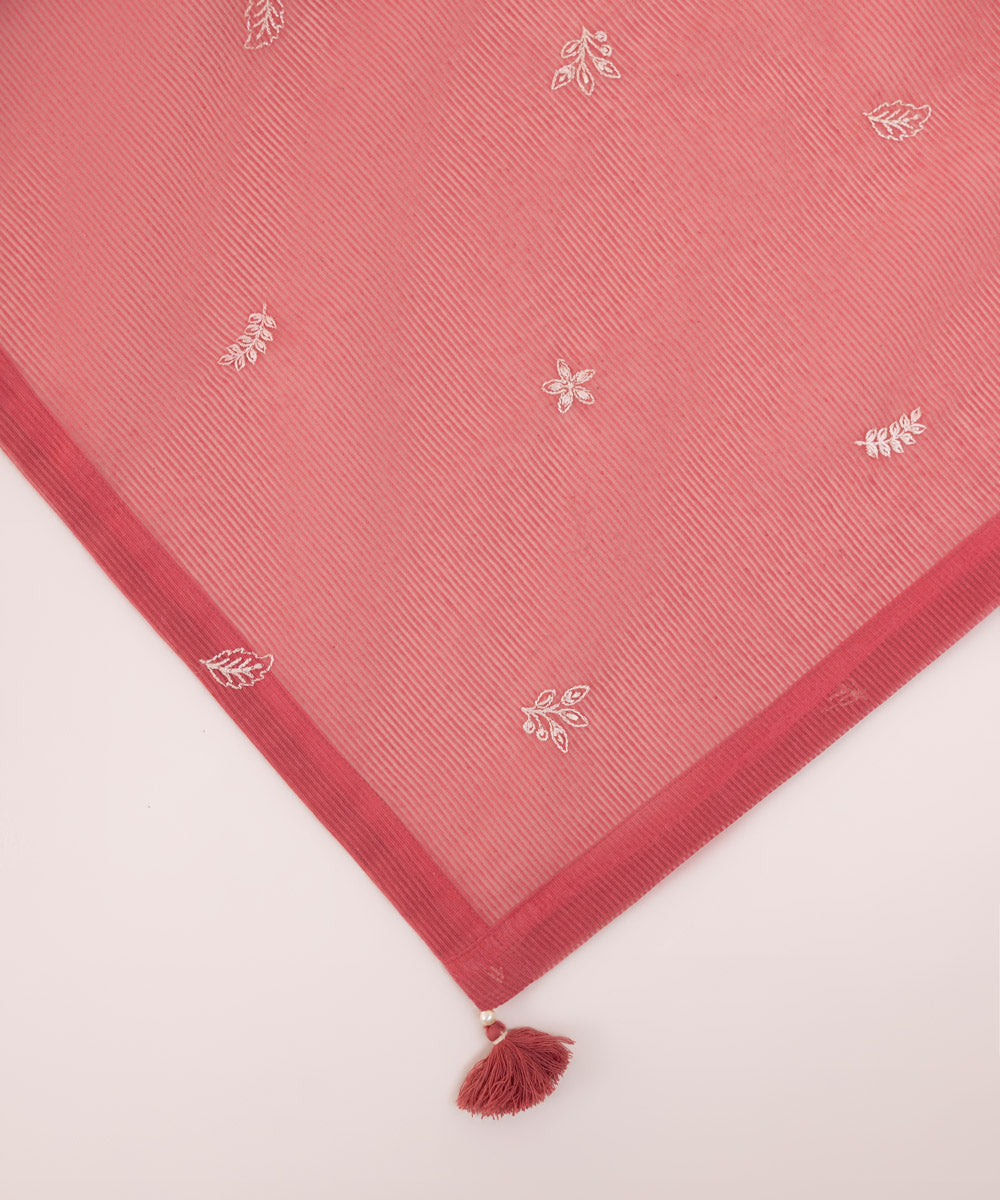 Blended Textured Karandi Pink Embroidered Dupatta