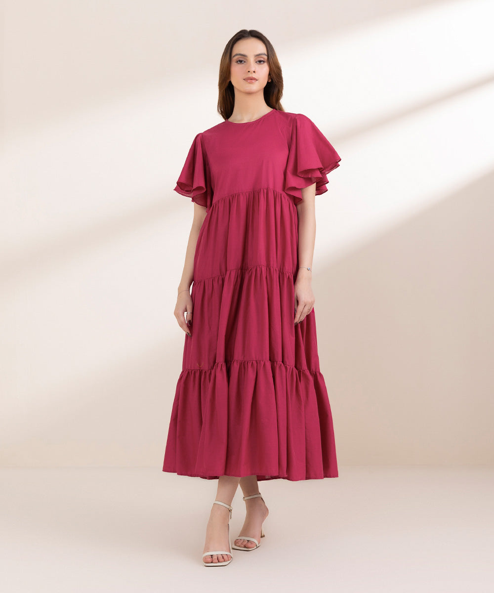 Women's RTW Cross Hatch Pink Tier Dress