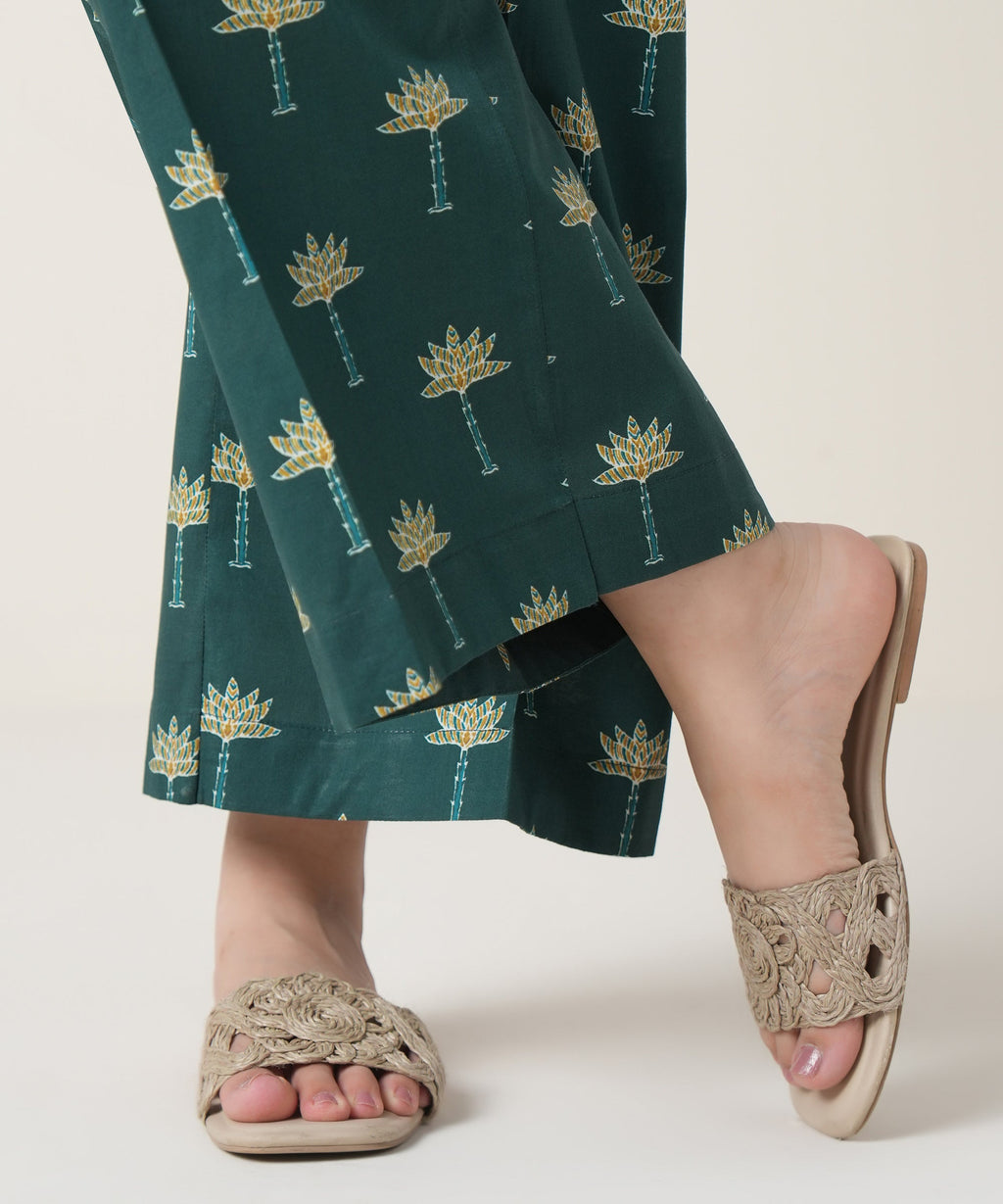 Women's RTW Cambric Green Printed Trousers