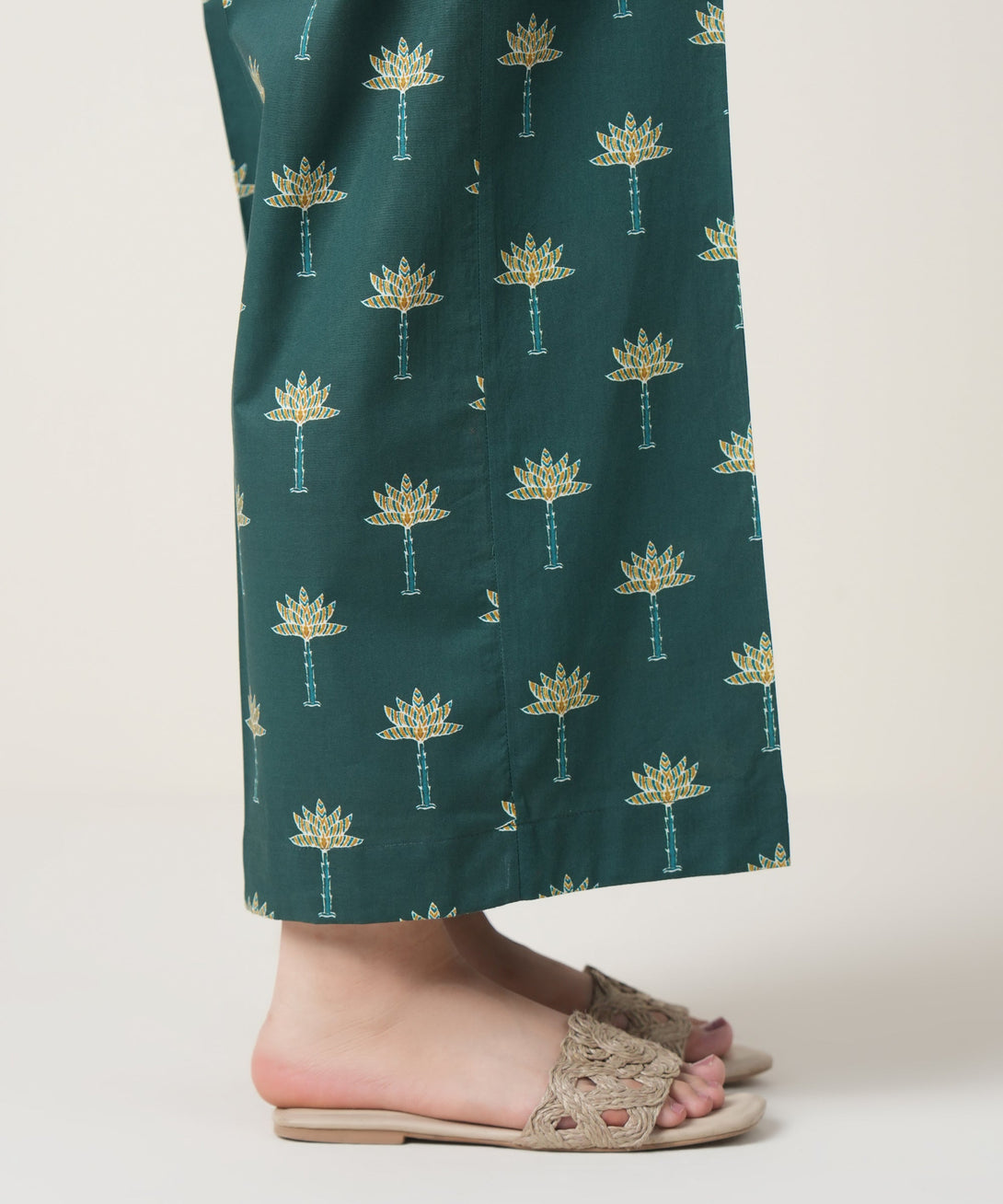 Women's RTW Cambric Green Printed Trousers